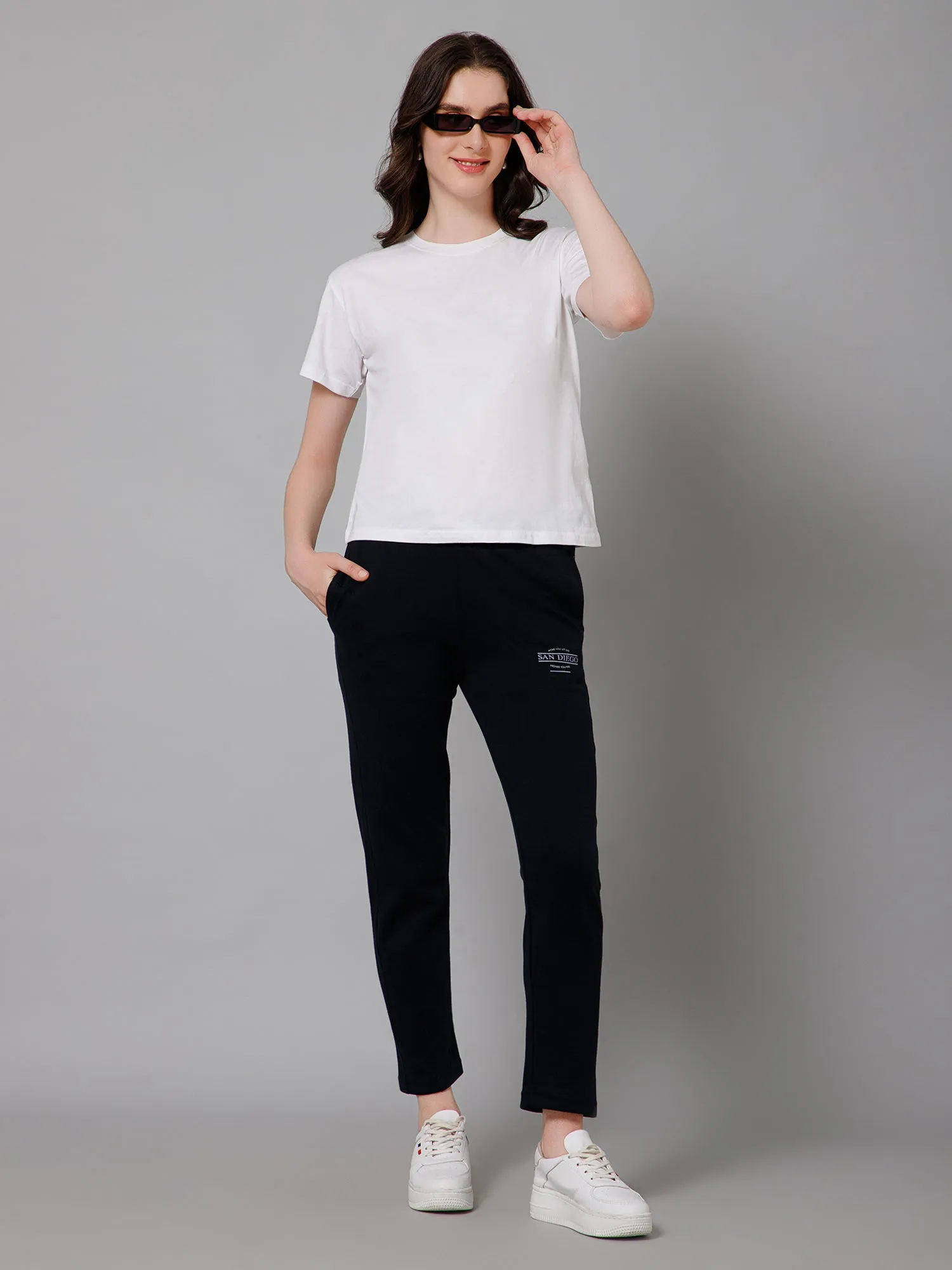 Women's Casual  Navy Ankle length Mid rise Track Pants