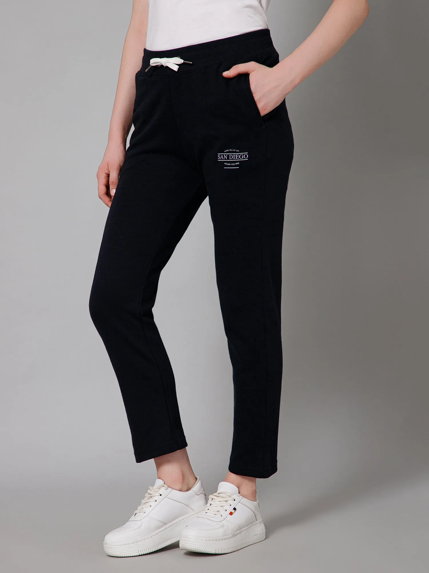 Women's Casual  Navy Ankle length Mid rise Track Pants