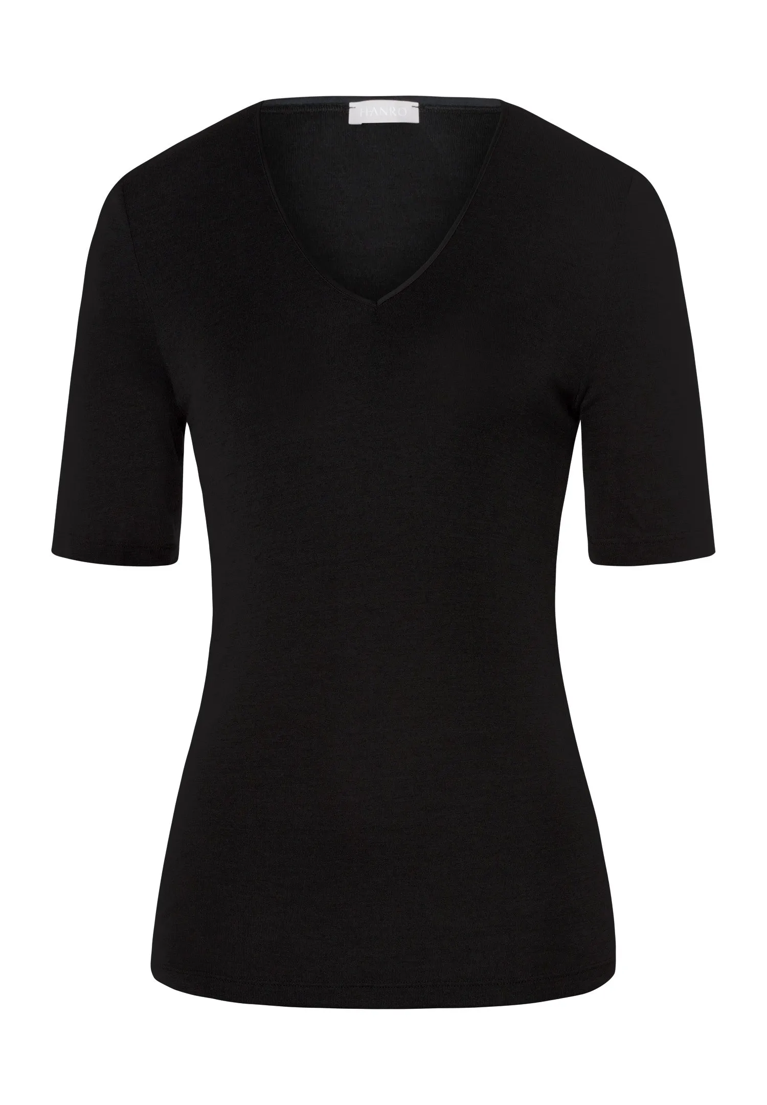 Woolen Silk W Wool and Silk V-Neck Top | Black 71417-018