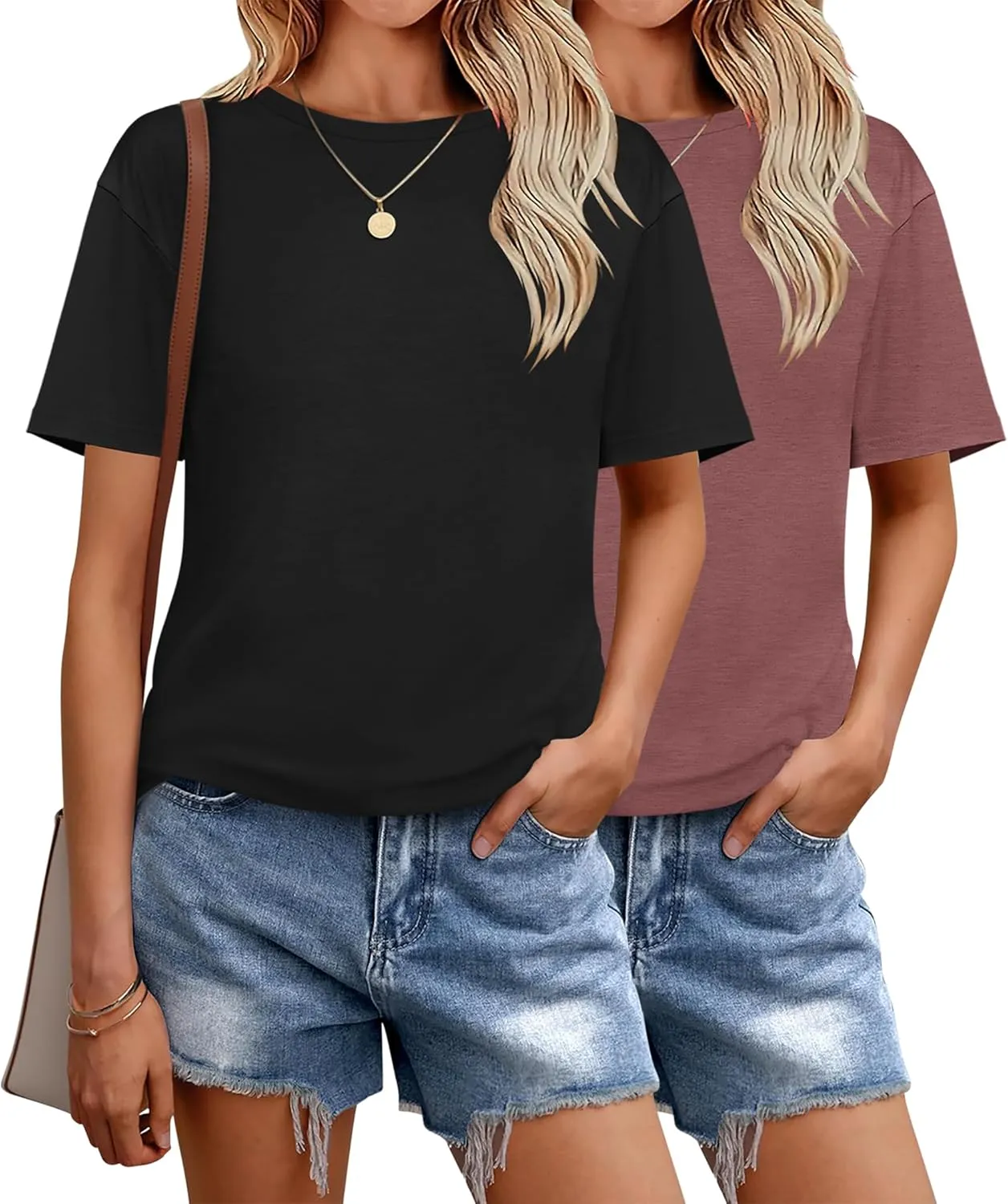 Zeagoo 2 Pack Women Tshirts Short Sleeve Crew Neck Tops