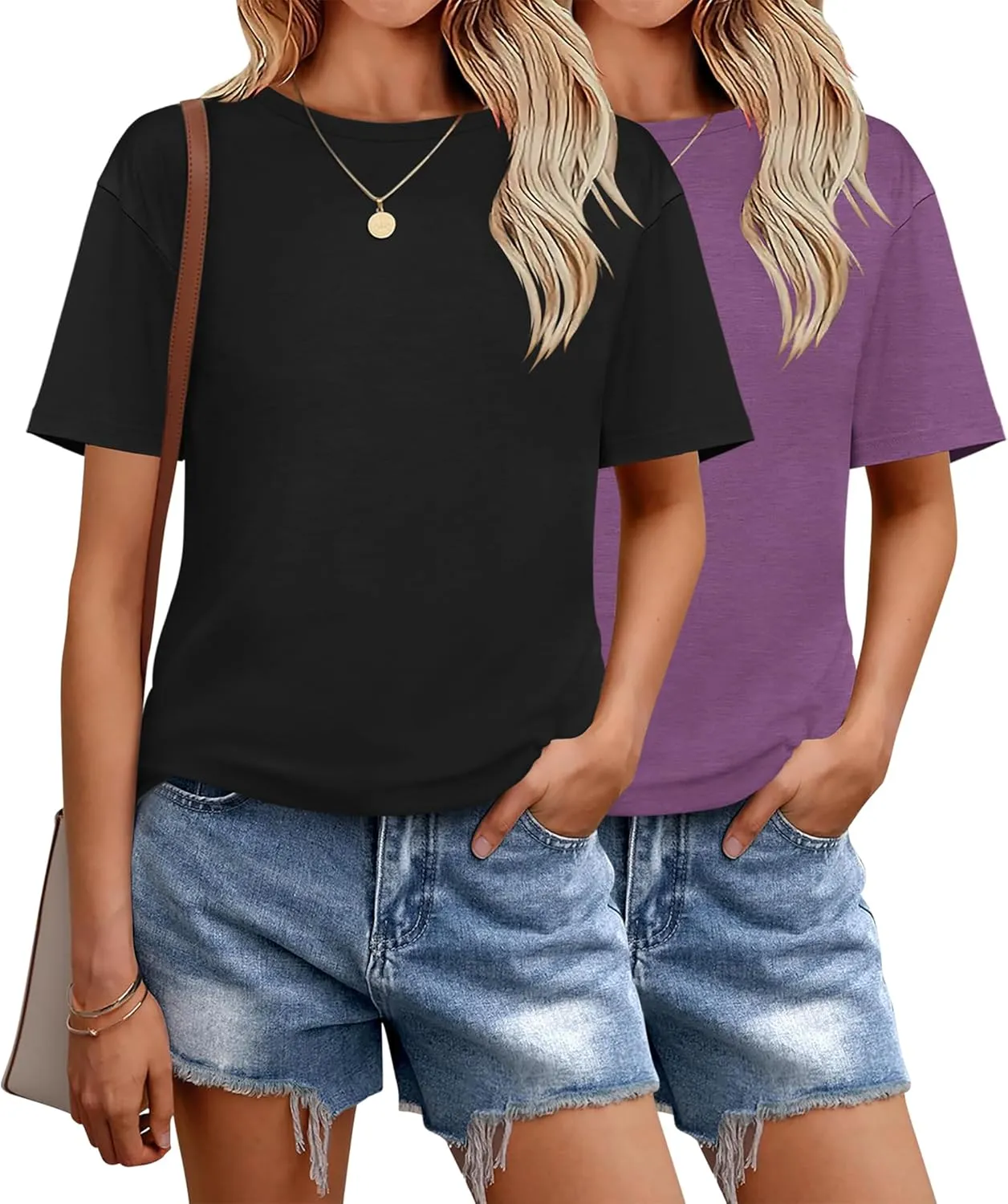 Zeagoo 2 Pack Women Tshirts Short Sleeve Crew Neck Tops