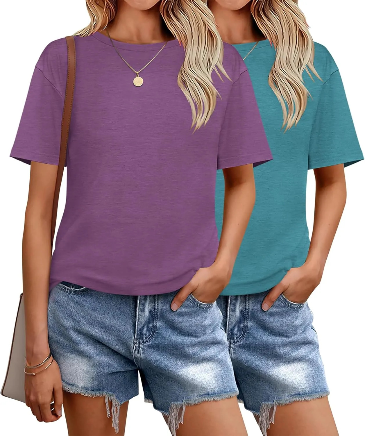 Zeagoo 2 Pack Women Tshirts Short Sleeve Crew Neck Tops